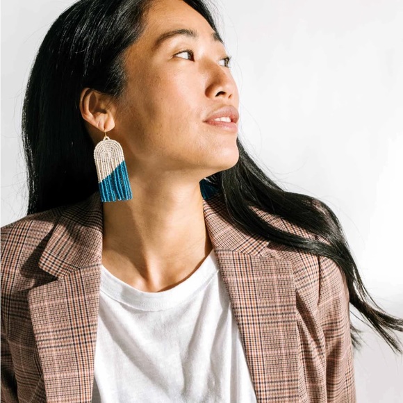 Noonday Ensign Earrings $58 on website!Handmade blue and pearl glass beads. - Picture 2 of 2